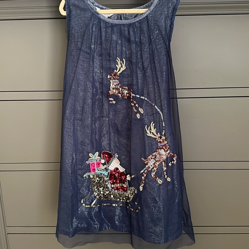 Adorable Holiday Dress with Santa & Reindeer Embellishments! 🎅✨